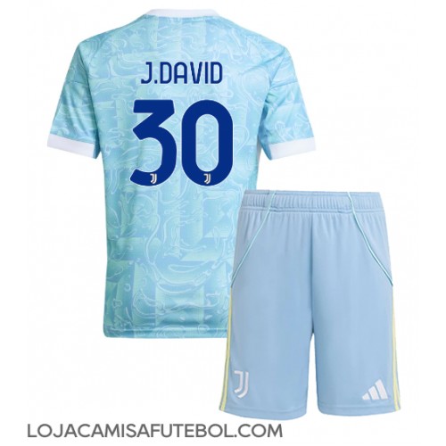 Camisa de Futebol Juventus Jonathan David #30 Equipamento Secundário Infantil 2025-26 Manga Curta (+ Calças curtas)